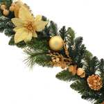 WeRChristmas Pre-Lit Decorated Garland Christmas Decoration Illuminated with 40-LED Lights, Cream/Gold, 9 feet (2.7 m)