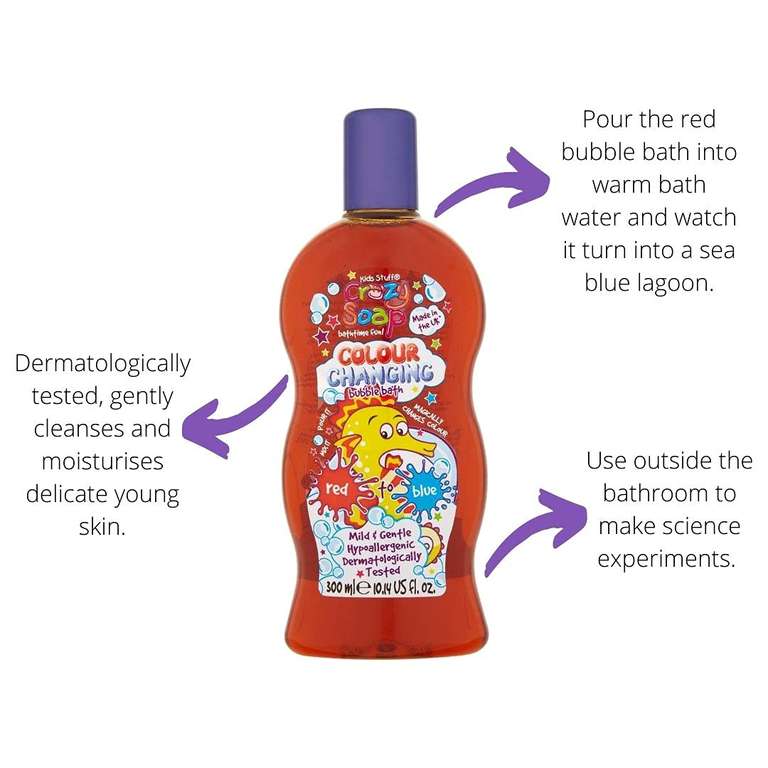 Kids Soap Colour Changing Bubble Bath, Red to Blue. Dermatologically Tested Vegan Cruelty Free 300ml - Or £1.69 - £1.79 Subscribe & Save