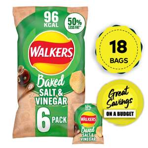 Walkers Baked Salt & Vinegar Crisps Multipack 18 x 6 Bags - Sold by Walkers Crisps Official Store (UK Mainland)