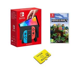 NINTENDO Switch OLED Neon, Minecraft & SanDisk 256 GB Memory Card Bundle £329 at Currys