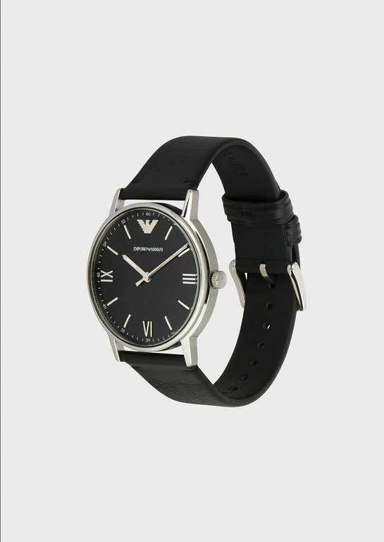 Emporio Armani Men's Three-Hand Date Black Leather Watch at checkout/£45.90 with sign up