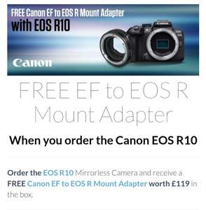 Canon EOS R10 + RF-S 18-45mm f4.5-6.3 IS STM Lens & FREE Canon EF to EOS R Mount Adapter for £999 @ Clifton Cameras