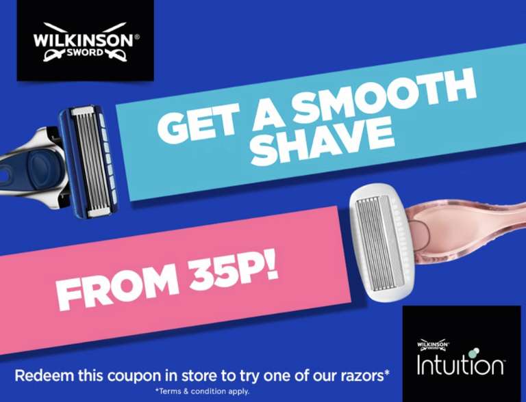 Wilkinson Sword Hydro 3 35p / Hydro 5 £1.65 / Intuition Ultra Moisture / Intuition Complete Razors £1 with Clubcard + Voucher @ Tesco