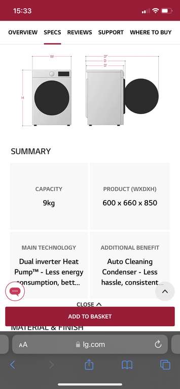 LG Eco Hybrid FDV909W 9kg Heat Pump Tumble Dryer | A+++ | White £949.98 / £930.98 (Members) + £100 cashback @ LG Electronics