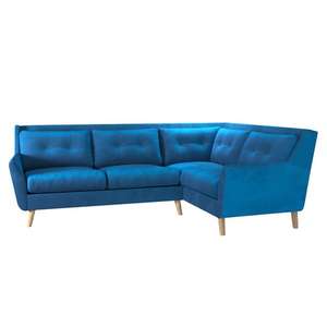 Halston Blue/Grey Soft Velvet & Halston Soft Marl Blue/Yellow/Grey Corner Sofa £599.50 + £9.95 @ Dunelm