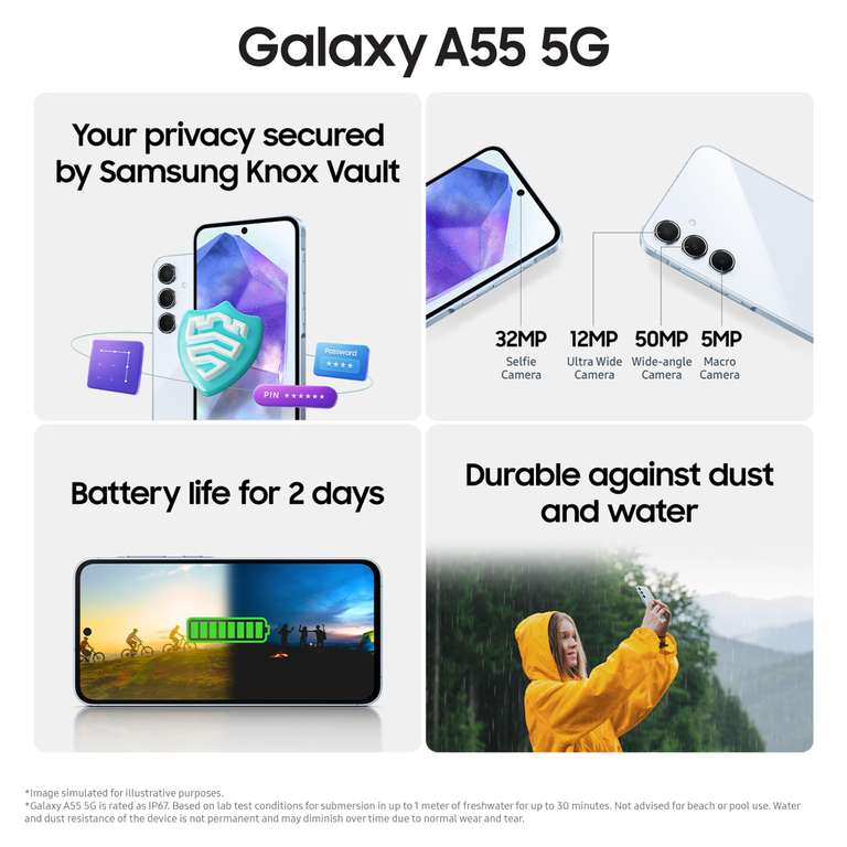 Samsung Galaxy A55 5G, Factory Unlocked Android Smartphone, 128GB, 8GB RAM, 2 day battery life, 50MP Camera, Awesome Navy, 3 Year Warranty