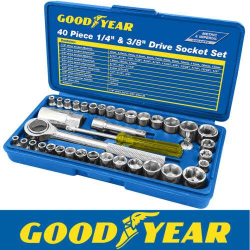 Goodyear 40pc 1/4" & 3/8" Socket Driver Set Metric Imperial Ratchet Bolts Spark £12.99 at thinkprice ebay