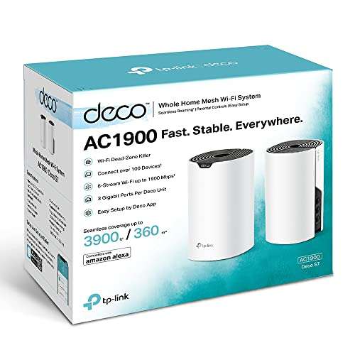 pebermynte mammal Seneste nyt TP-Link Deco S7 AC1900 Whole Mesh Wi-Fi System, Dual-Band with Gigabit  Ports, 1.2 GHz CPU, Pack of 2 £74.99 @ Amazon | hotukdeals