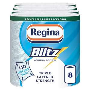Regina Blitz Household Towel, x8 Rolls - 560 Super-Sized Sheets, Triple Layered Strength