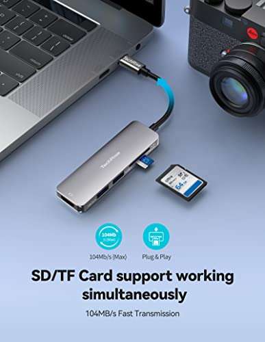 TechRise USB C Hub，5-in-1 USB C Multiport Adapter with 4K HDMI, 2 USB 3.0 Data Port @ Yourvanhot / FBA