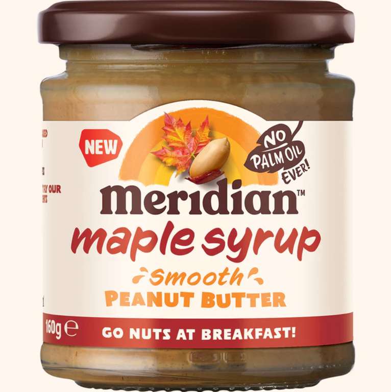 Meridian Smooth Peanut Butter with Maple Syrup 160g/ Smooth Peanut Butter with Strawberry 160g - Bracknell