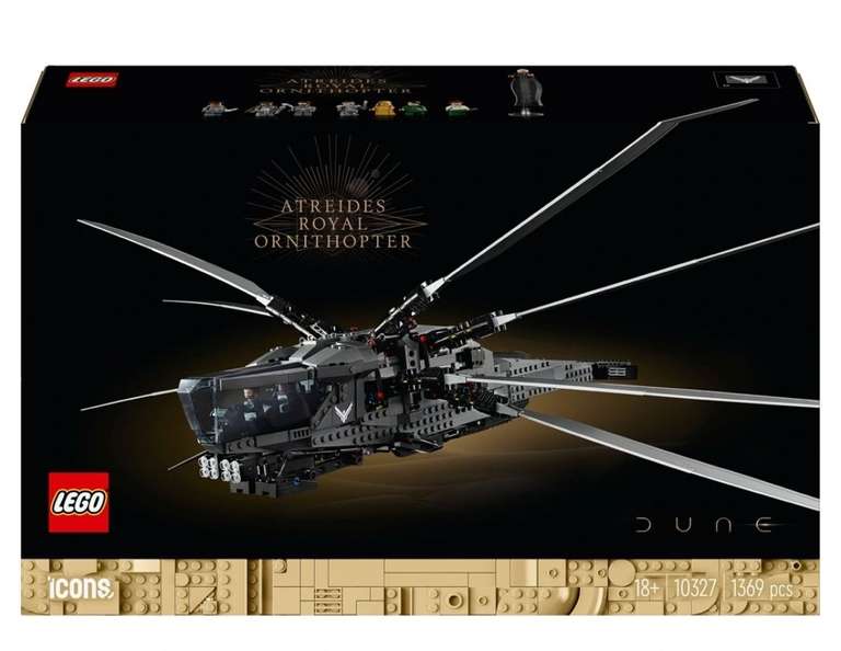 LEGO 10327 Icons Dune Atreides Royal Ornithopter, Model Kit Aviation Vehicle Set with 8 Minifigures Inc. Chani & Baron Harkonnen - Free C&C