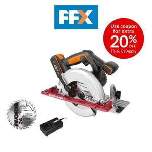 WORX WX530 20V 2Ah 165mm Exactrack Cordless Circular Saw Battery Charger Blade Kit (with code) - sold by FFX