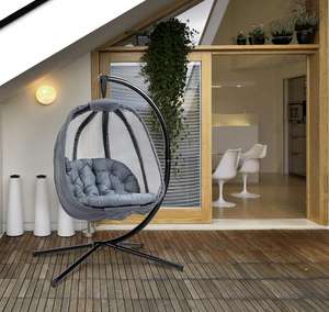 Hanging Egg Chair Folded Swing Hammock w/ Cushion Stand Indoor Outdoor - £151.99 with code @ eBay / Homcom