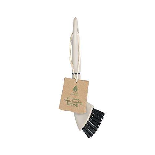 Natural Elements Eco Friendly Cleaning Brush for Small Spaces, Recycled Plastic Cleaner with Straw Bristles, Grey, 24cm