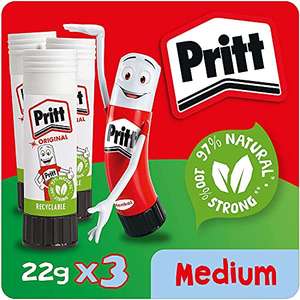 Pritt Glue Stick, Safe & Child-Friendly Craft Glue for Arts & Crafts Activities 3x22g ONLY £1.69 (£1.61 with Subscribe & Save) @ Amazon
