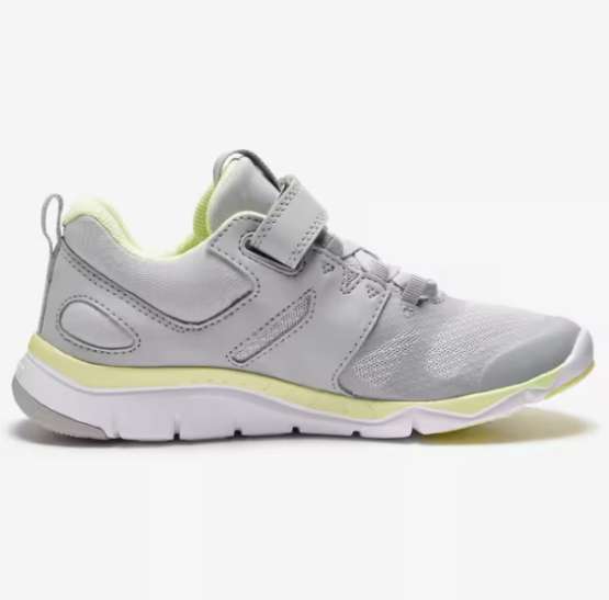 Kids' lightweight and breathable rip-tab trainers, grey/yellow