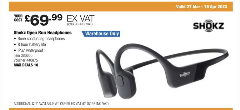 Shokz OpenRun Bone Conduction Sports Headphones, Bluetooth Wireless Earphones with Mic - £83.98 @ Costco Warehouse