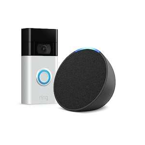 Ring Video Doorbell by Amazon, Satin Nickel, Works with Alexa + Introducing Echo Pop | Charcoal - Smart Home Starter Kit