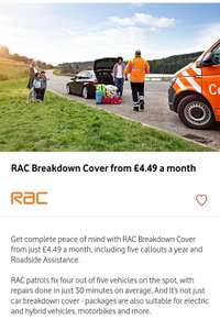 RAC Breakdown Cover (new, single vehicle roadside cover) via Vodafone Veryme