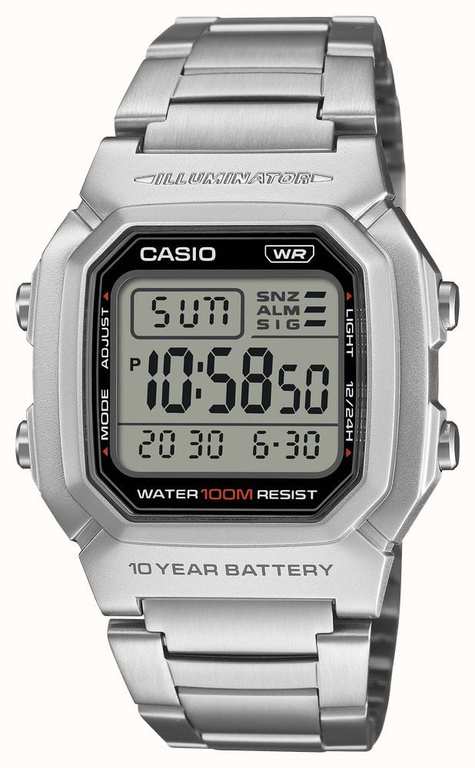 Casio Illuminator Watch , 100M WR, 10 Year Battery, Stainless Steel Band, Model: W-800HD-1AVEF, with code (Backorder)
