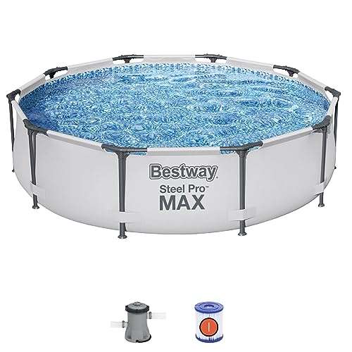 Bestway Steel Pro Max | Round Frame Swimming Pool with Filter Pump, Above Ground Frame Pools, Grey, 10’