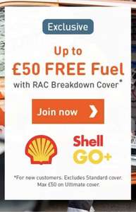 Up to £50 off fuel with RAC Breakdown Cover For New Customers with a Shell+ account