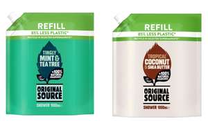 Original Source Mint & Tea Tree Shower Gel Refill 1Ltr | Original Source Coconut & Shea Butter Shower Gel Refill 1Ltr- Clubcard price