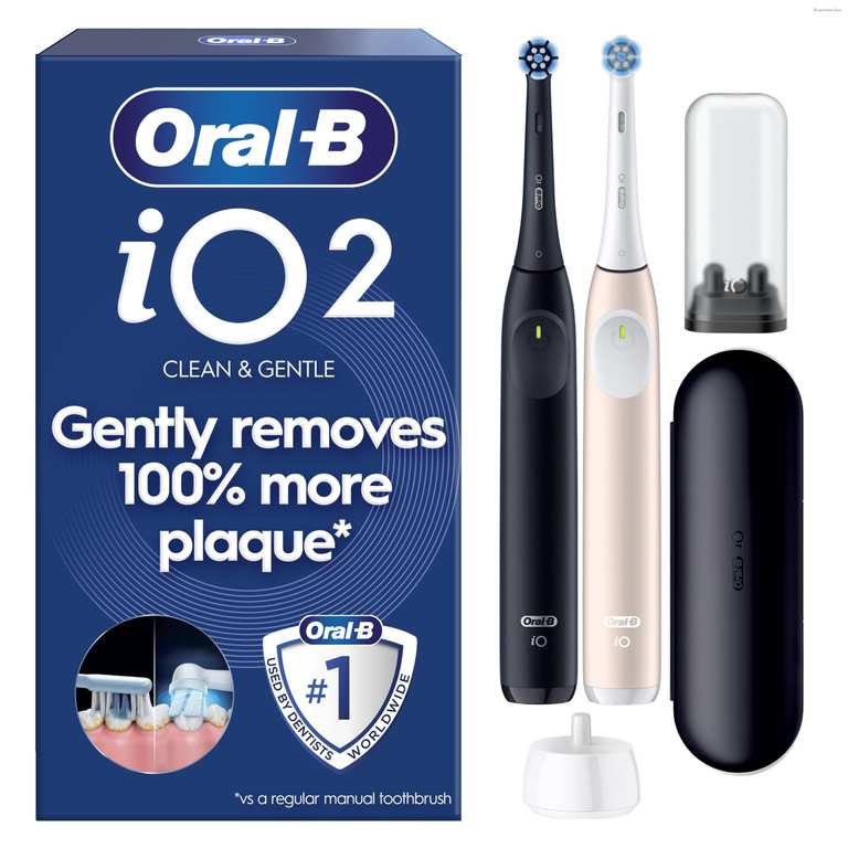 Oral-B iO2 Duo Electric Toothbrushes - 2 Handles, 2 Heads, Travel Cases