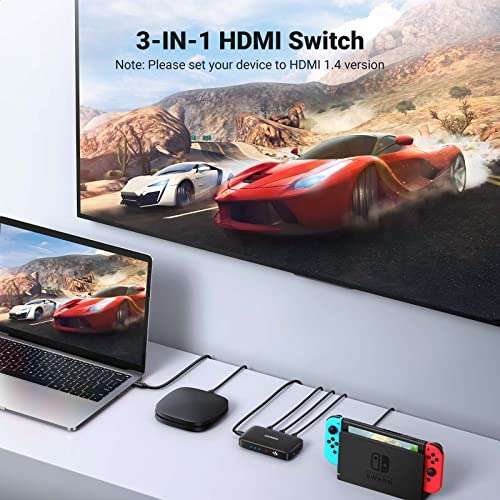UGREEN HDMI Switch 3 IN 1 OUT HDMI Switcher Splitter Supports 4K 3D HD Monitor Wireless Remoter Control with voucher FBA Ugreen Group