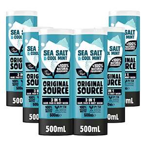 (Big Bottles) Original Source Mens 3in1 Sea Salt & Cool Mint Shower Gel (6x500ml) (£9.21/£8.23 with Subscribe & Save)