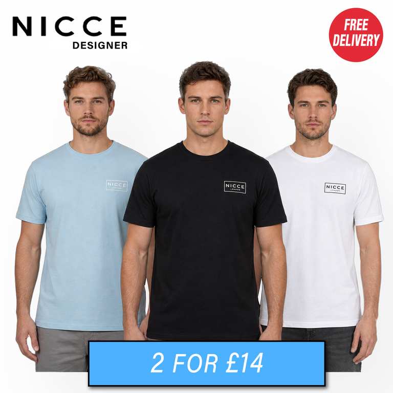 NICCE Mens London Designer T-Shirts Any 2 for £14 w/code + free delivery
