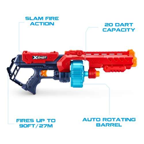 XShot Excel Turbo Fire Foam Dart Blaster with Slam Fire, Auto Rotating Barrel, (48 Darts), Red Toy Blaster