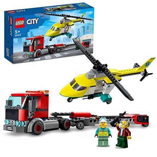 LEGO 60343 City Great Vehicles Rescue Helicopter Transport Truck, Lorry Toy for Kids - £19.98 @ Amazon
