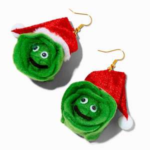 Fuzzy 3" Christmas Sprouts Drop Earrings - Free C&C