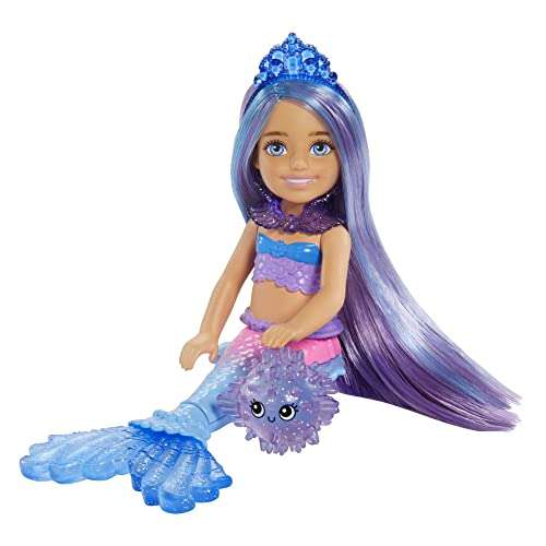 Barbie Mermaid Power Chelsea Mermaid Doll (Blue & Purple Hair) with 2 Pets, Treasure Chest & Accessories £7.99 @ Amazon