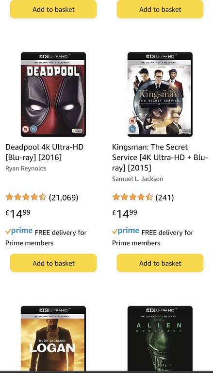 4K UHD Blu-Rays 2 for £20 - includes Alien / Braveheart / Deadpool / X-Men @ Amazon