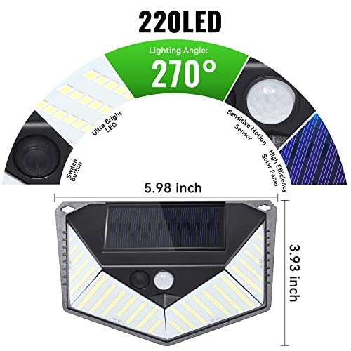 AGM Solar Outdoor Wall Lights, 220LED with PIR Motion Sensor