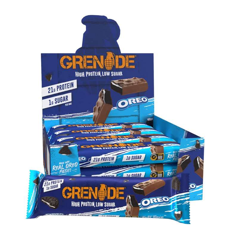 Grenade High Protein, Low Sugar Bar - Oreo, 60g Pack of 12 (£14.95 S&S)