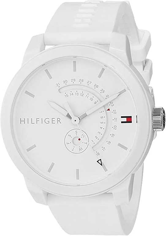 Tommy Hilfiger Men's Analogue Quartz Watch - White Dial, White Silicone Strap, Day & Date Functions, 44mm Case, 3ATM Water Resistant