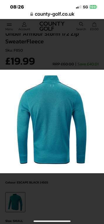 Under Armour Golf 1/2 zip Storm Fit fleece £19.99 + £3.95 delivery @ County Golf
