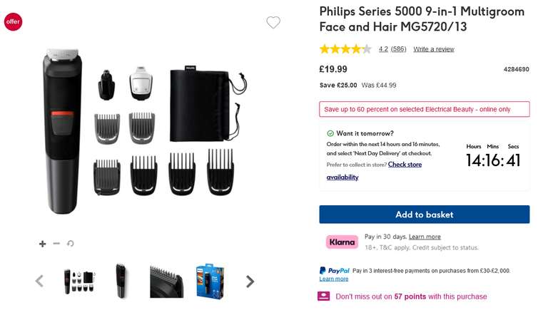 Philips Series 5000 9-in-1 Multigroom Face and Hair MG5720/13 (£17.99 with Student Discount) + Free Click & Collect