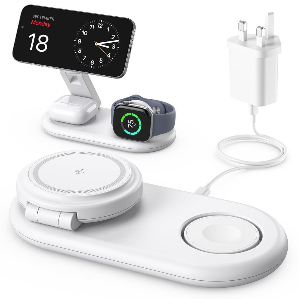 Aowin 3-in-1 Wireless Charging Station, 1.5m Cable, 20W Brick (Black/White) w/Voucher | Sold By SAMANTHA SARAH LIMITED - FBA