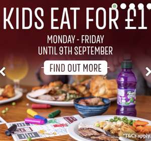 Kids Eat For £1 Monday-Friday With Voucher (App download) Until 9th Sept @ Toby Carvery