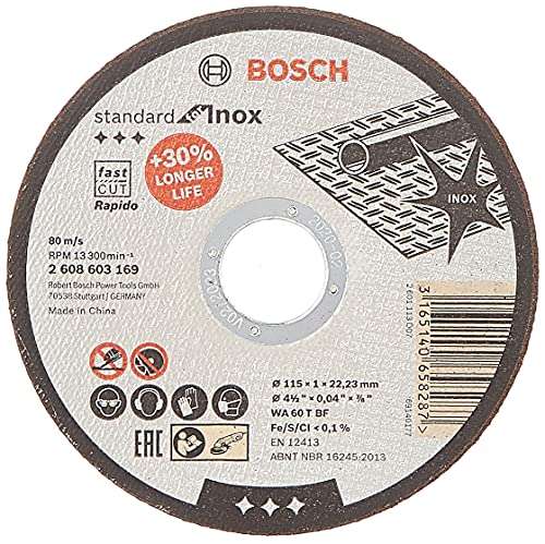 Bosch 2608603169 Standard Inox Metal Cutting Disc, 115mm x 1mm x 22.23mm