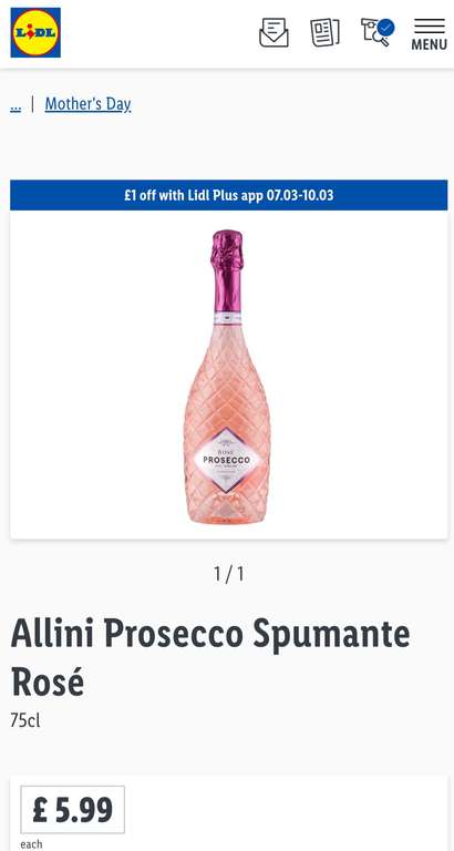Lidl, prosecco rosè extra dry £1 off until Sunday with Lidl app