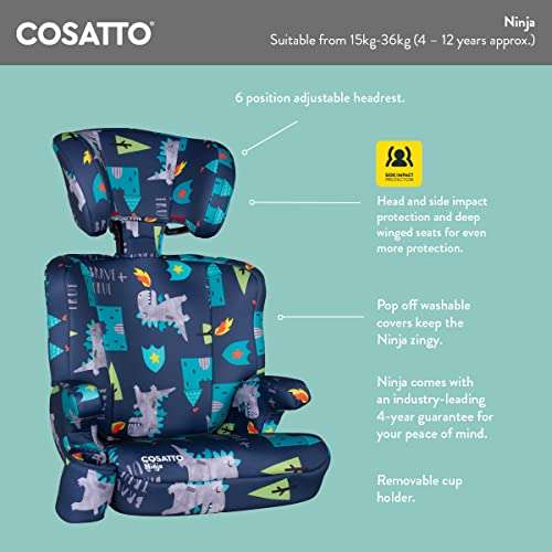 Cosatto Ninja Child Car Seat - Group 2/3, 15-36 kg, 4-12 years, High Back Booster, 6 Headrest Positions, Belt Fitted - £69.95 @ Amazon