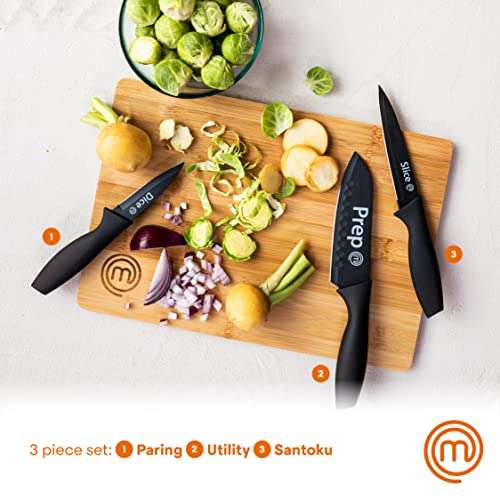 MasterChef Knife Set of 3 For Kitchen (Chef, Paring & Utility) Professional, Extra Sharp, Stainless Steel Blades With Non Stick Coating