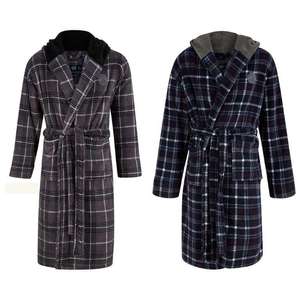Men's Plaid Design Soft Fleece Dressing Gowns with Hood w/ Code
