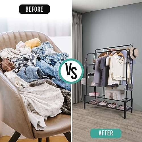 KLASS Heavy Duty Clothes Rail, Sturdy 120KG Black Metal Rack With Double Hanging Clothing Shoe Rack - Sold by Made To Inspire